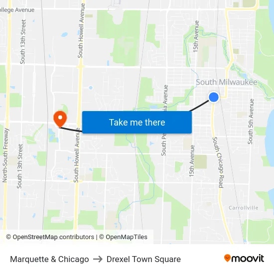 Marquette & Chicago to Drexel Town Square map