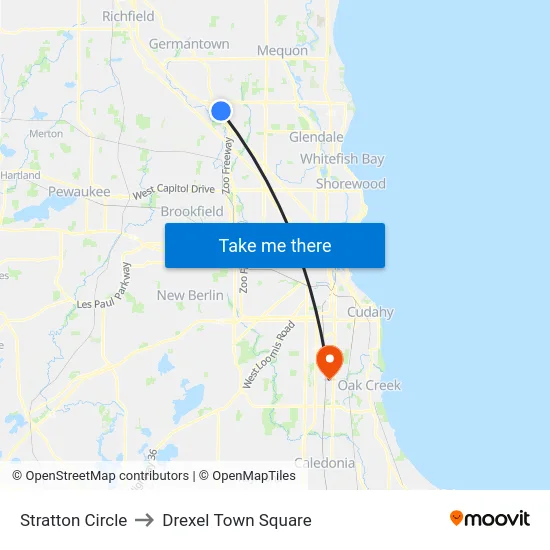 Stratton Circle to Drexel Town Square map