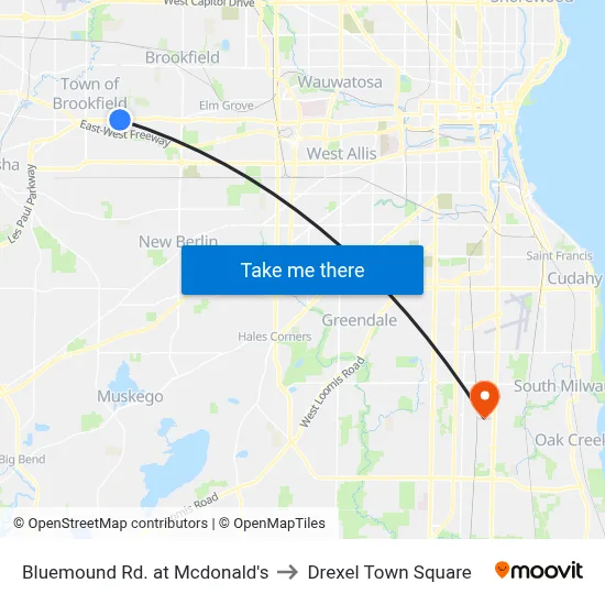 Bluemound Rd. at Mcdonald's to Drexel Town Square map
