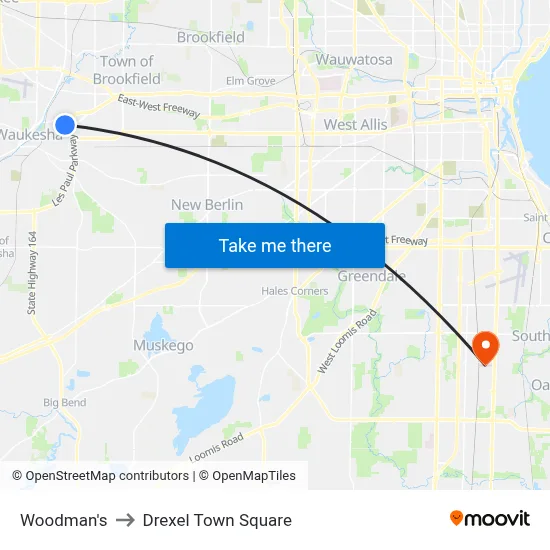 Woodman's to Drexel Town Square map