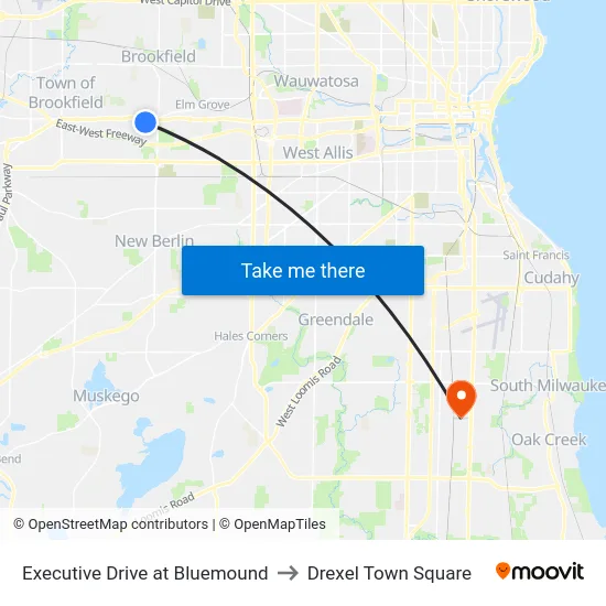 Executive Drive at Bluemound to Drexel Town Square map