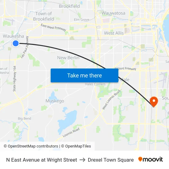 N East Avenue at Wright Street to Drexel Town Square map