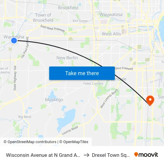 Wisconsin Avenue at N Grand Avenue to Drexel Town Square map