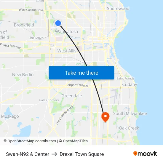 Swan-N92 & Center to Drexel Town Square map