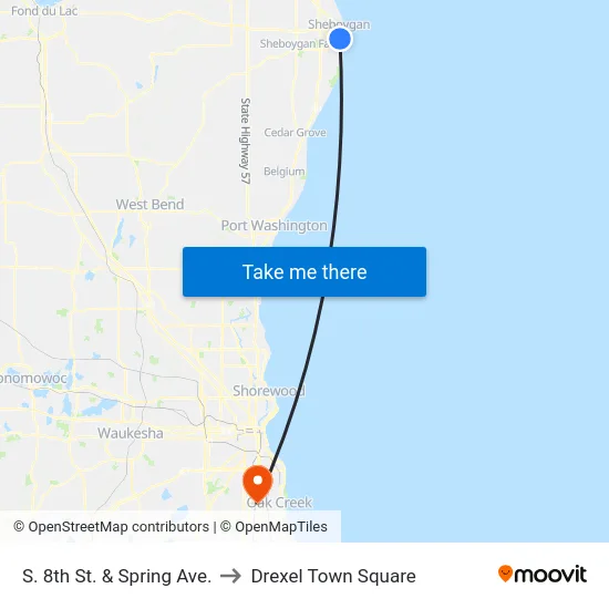 S. 8th St. & Spring Ave. to Drexel Town Square map