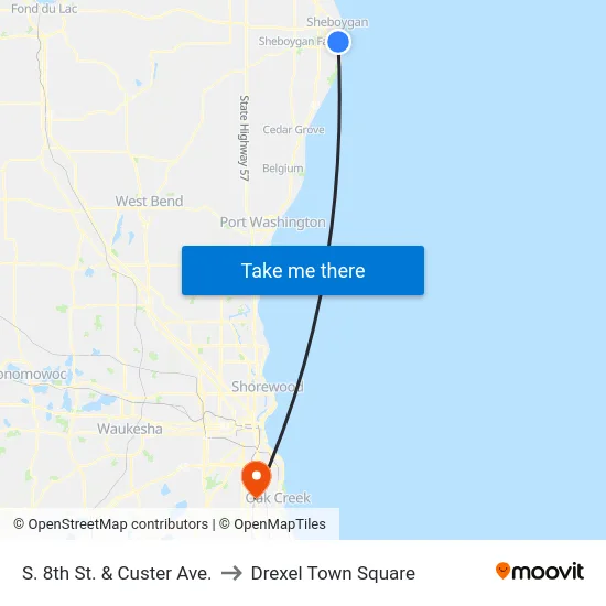 S. 8th St. & Custer Ave. to Drexel Town Square map