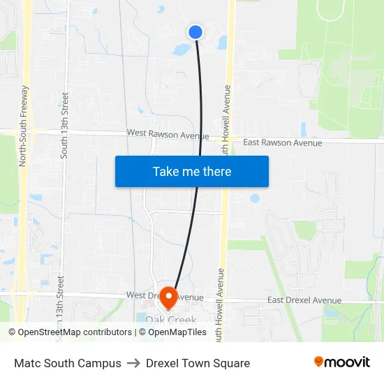 Matc South Campus to Drexel Town Square map