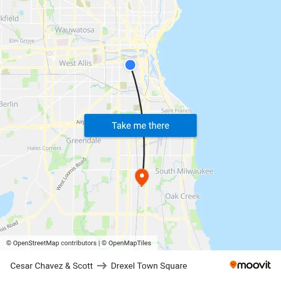 Cesar Chavez & Scott to Drexel Town Square map