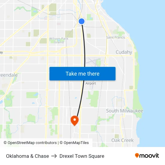 Oklahoma & Chase to Drexel Town Square map