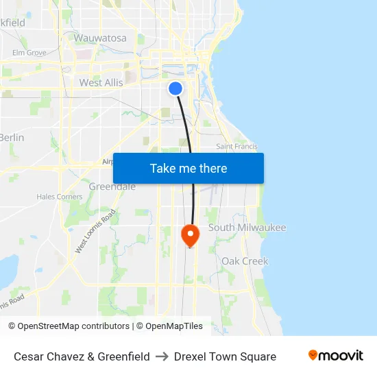 Cesar Chavez  & Greenfield to Drexel Town Square map