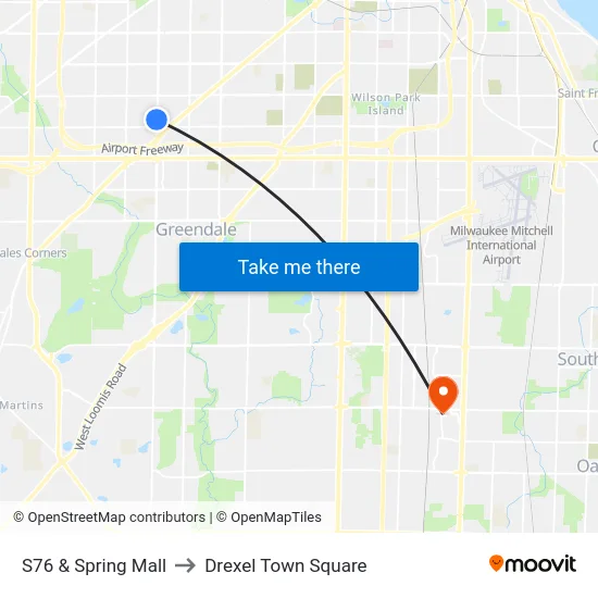 S76 & Spring Mall to Drexel Town Square map