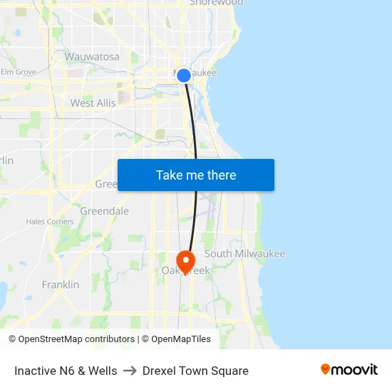 Inactive N6 & Wells to Drexel Town Square map