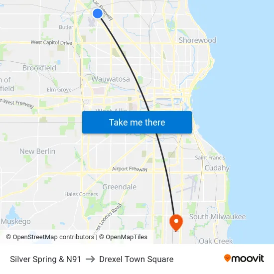 Silver Spring & N91 to Drexel Town Square map