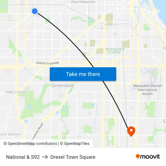 National & S92 to Drexel Town Square map