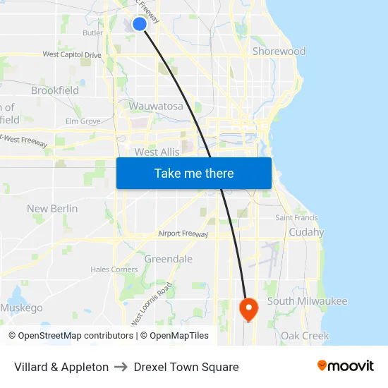 Villard & Appleton to Drexel Town Square map