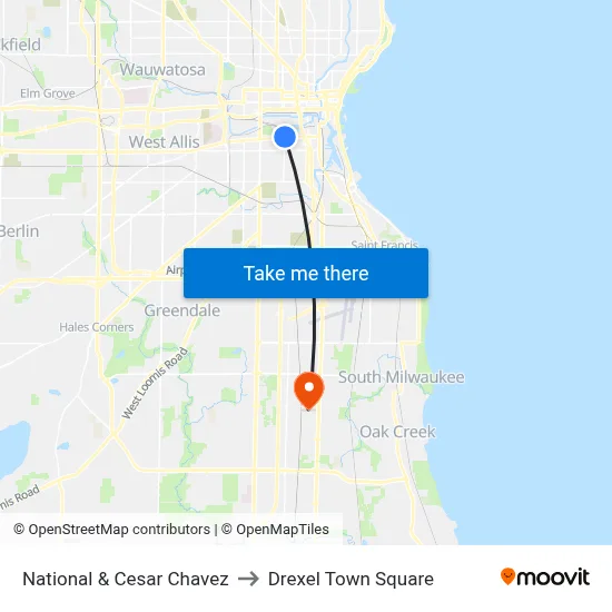 National & Cesar Chavez to Drexel Town Square map