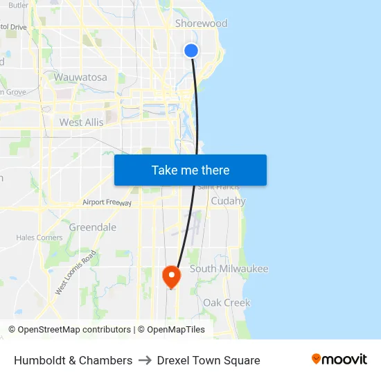 Humboldt & Chambers to Drexel Town Square map