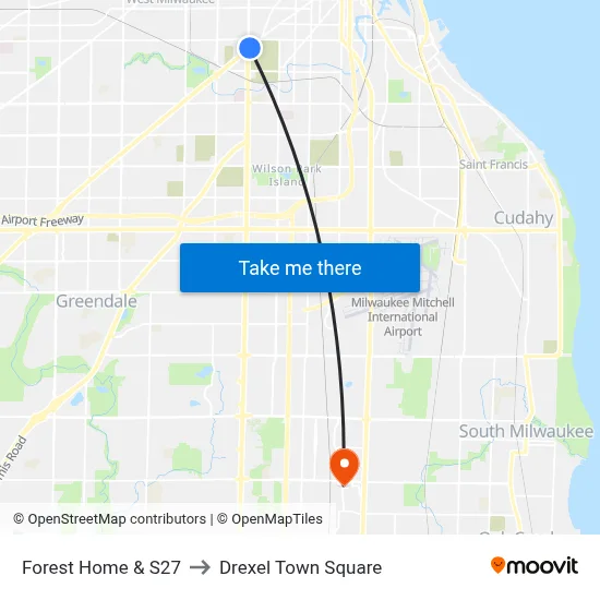 Forest Home & S27 to Drexel Town Square map