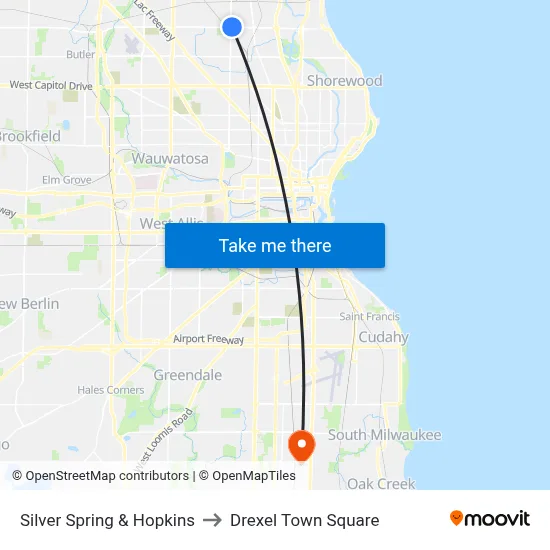 Silver Spring & Hopkins to Drexel Town Square map