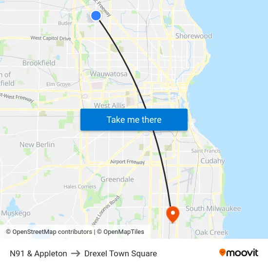 N91 & Appleton to Drexel Town Square map