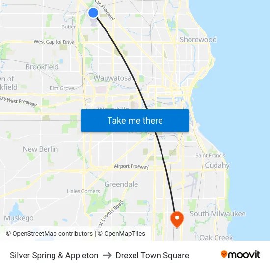Silver Spring & Appleton to Drexel Town Square map