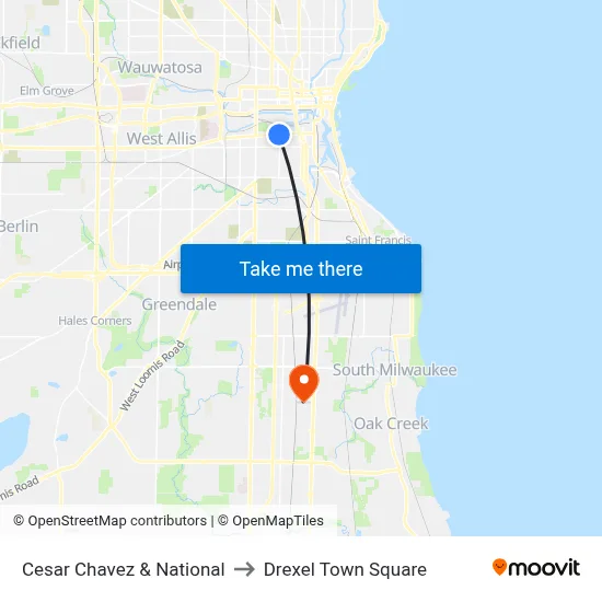 Cesar Chavez & National to Drexel Town Square map