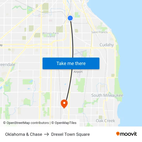 Oklahoma & Chase to Drexel Town Square map