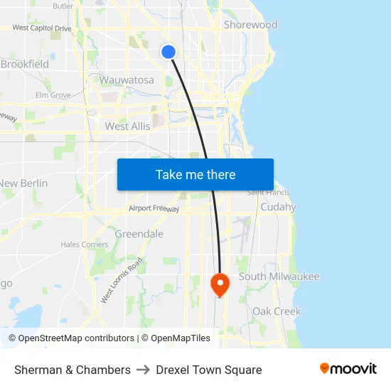 Sherman & Chambers to Drexel Town Square map
