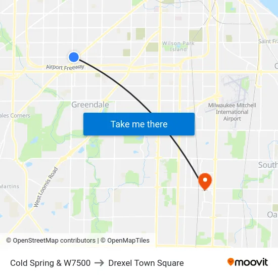 Cold Spring & W7500 to Drexel Town Square map
