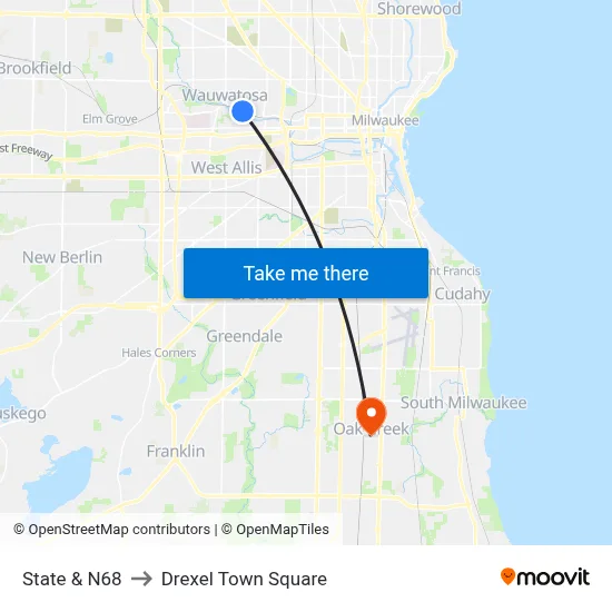 State & N68 to Drexel Town Square map