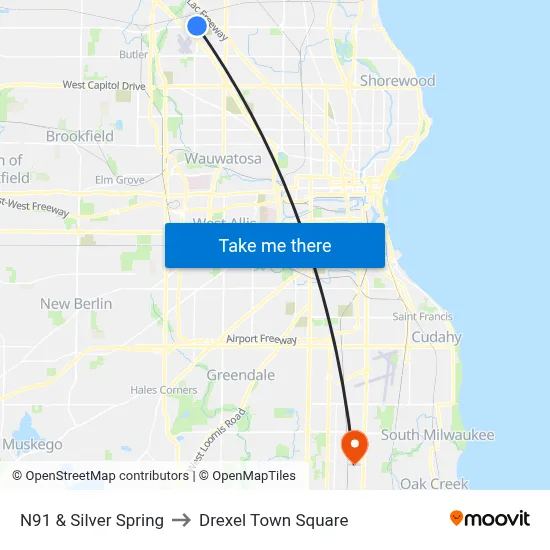 N91 & Silver Spring to Drexel Town Square map