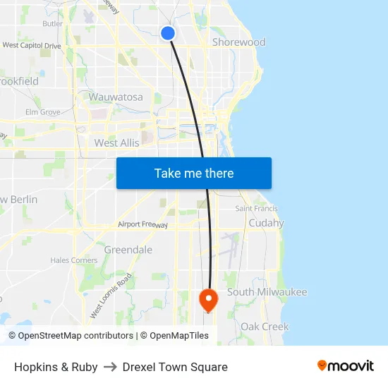Hopkins & Ruby to Drexel Town Square map