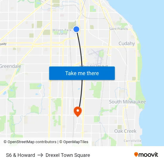 S6 & Howard to Drexel Town Square map