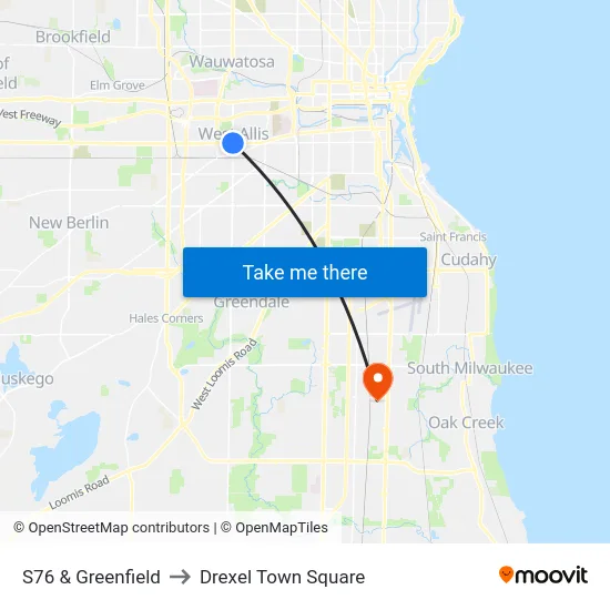 S76 & Greenfield to Drexel Town Square map