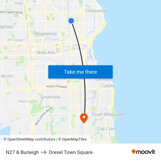 N27 & Burleigh to Drexel Town Square map