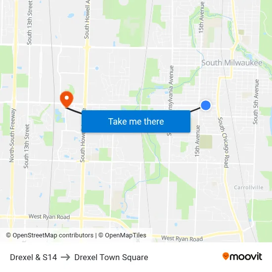 Drexel & S14 to Drexel Town Square map