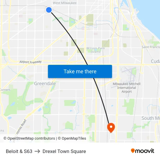 Beloit & S63 to Drexel Town Square map
