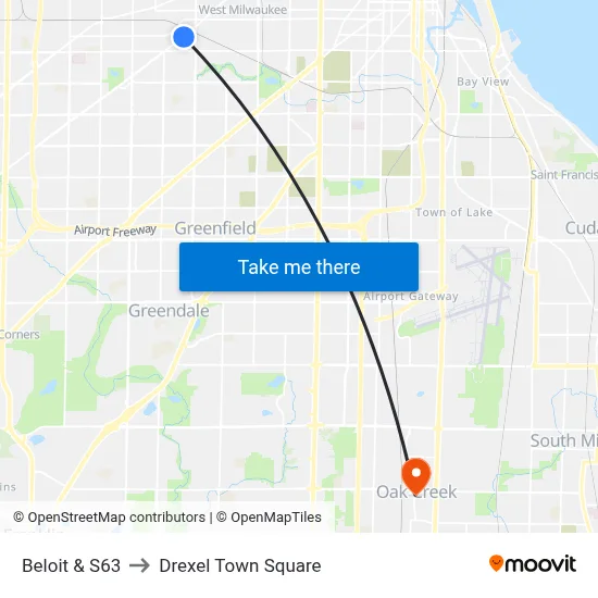Beloit & S63 to Drexel Town Square map