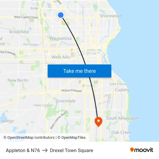 Appleton & N76 to Drexel Town Square map