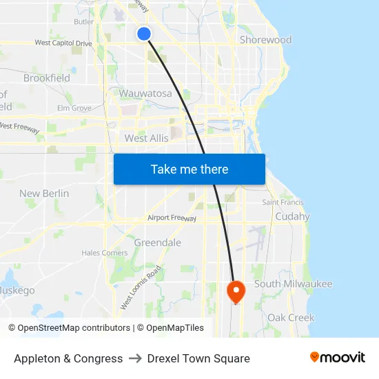 Appleton & Congress to Drexel Town Square map