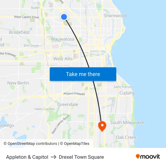 Appleton & Capitol to Drexel Town Square map