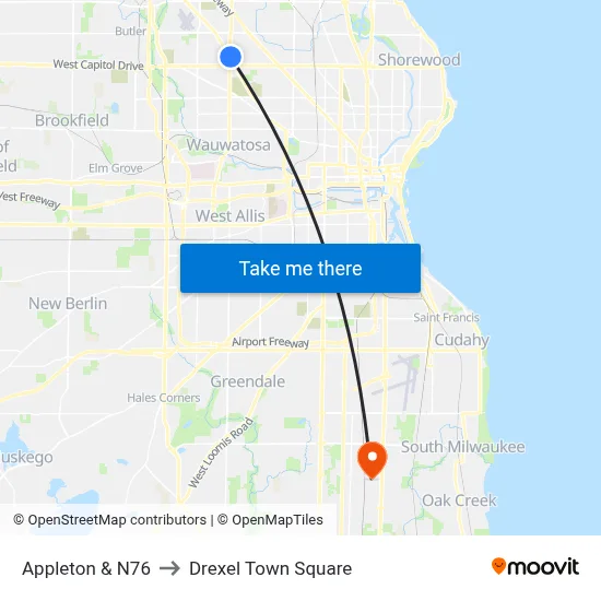 Appleton & N76 to Drexel Town Square map