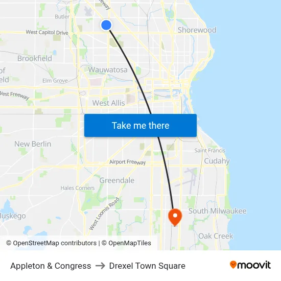 Appleton & Congress to Drexel Town Square map