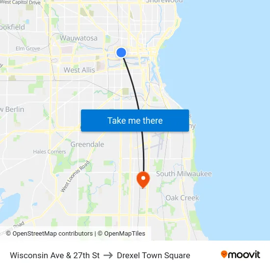 Wisconsin Ave & 27th St to Drexel Town Square map