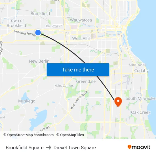 Brookfield Square to Drexel Town Square map