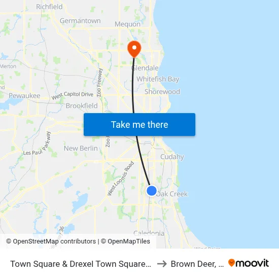 Town Square  & Drexel Town Square Way to Brown Deer, WI map