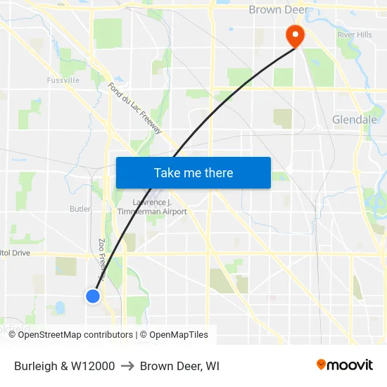 Burleigh & W12000 to Brown Deer, WI map