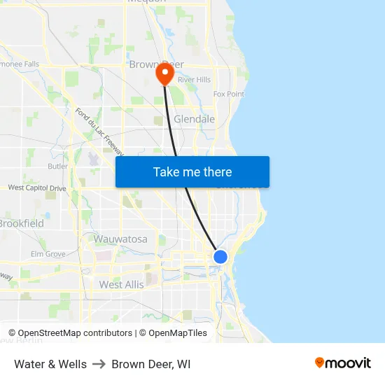 Water & Wells to Brown Deer, WI map