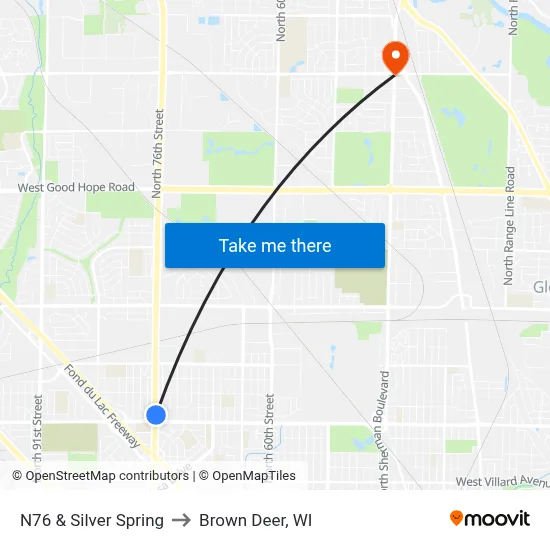 N76 & Silver Spring to Brown Deer, WI map