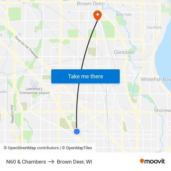 N60 & Chambers to Brown Deer, WI map